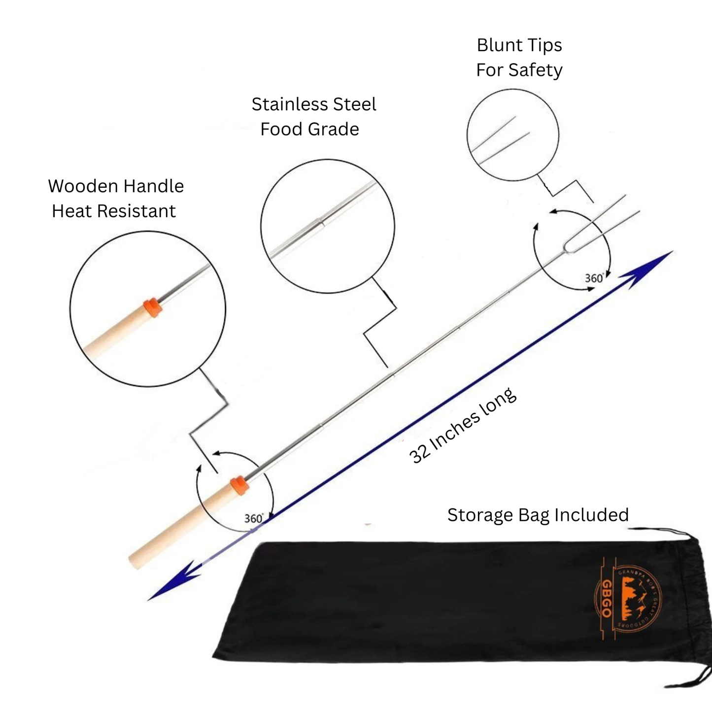 Marshmallow/Hot Dog Roasting Sticks with Storage Bag 8 Pack